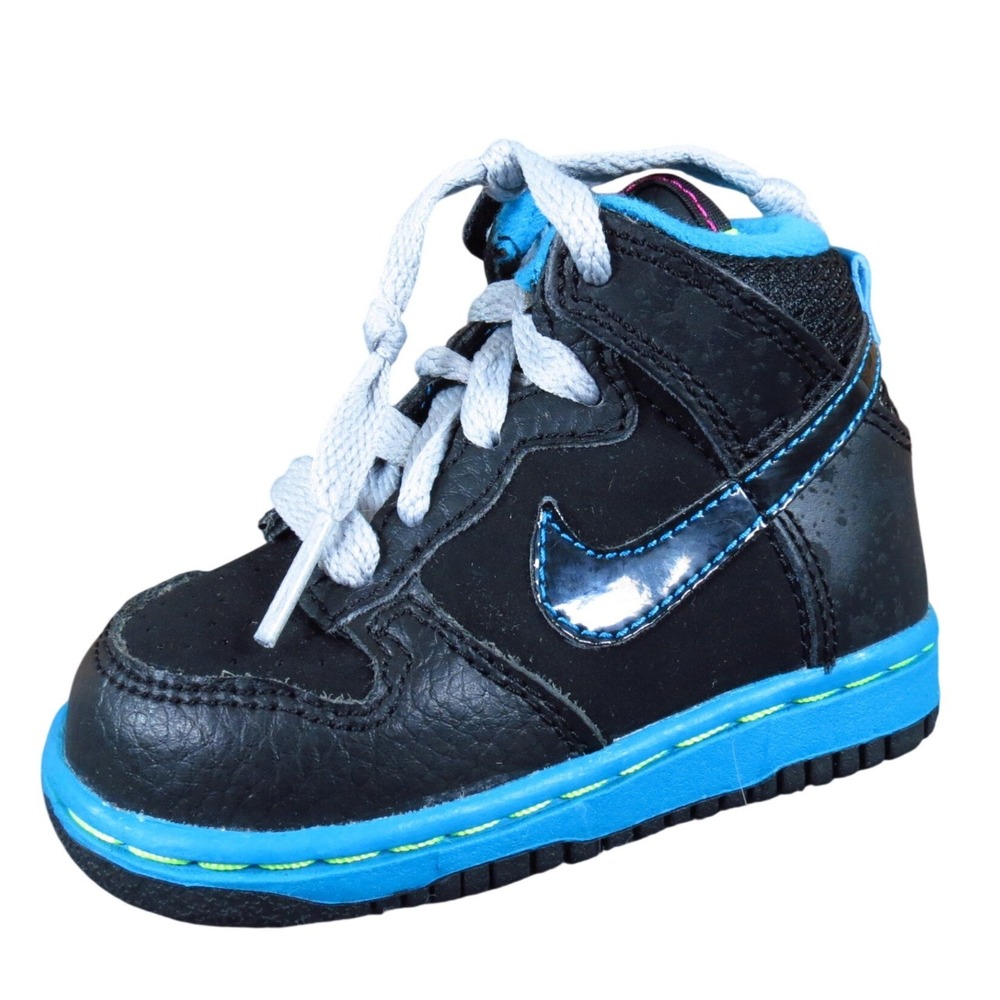 Nike Dunk High ND Boys Athletic Shoe Size‎ 4C Toddler Basketball Black Blue